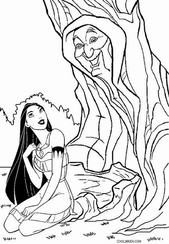 Desenho da Pocahontas e Grandmother Willow para colorir