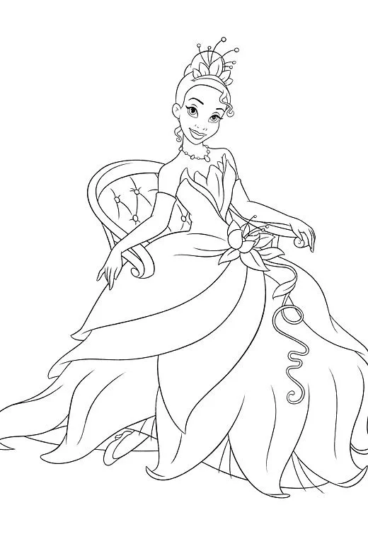 Desenho da princesa Tiana sentada para colorir