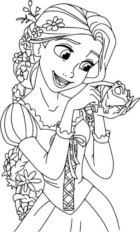 Desenho da Rapunzel e Pascal para colorir e pintar