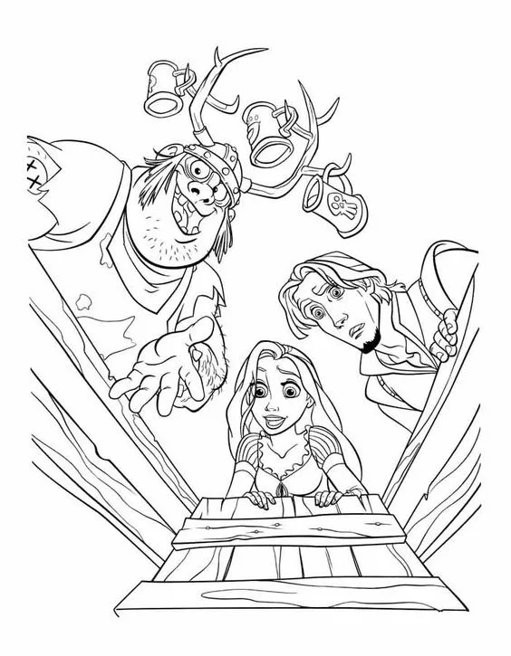 Desenho da Rapunzel e seus amigos para colorir
