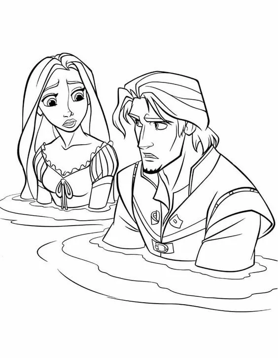 Desenho da Rapunzel e o príncipe para colorir