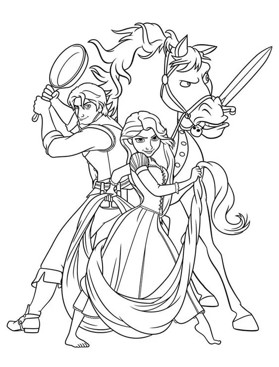 Desenho da princesa Rapunzel e o príncipe para colorir