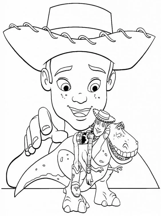 Desenho do Andy, xerife e rex para colorir