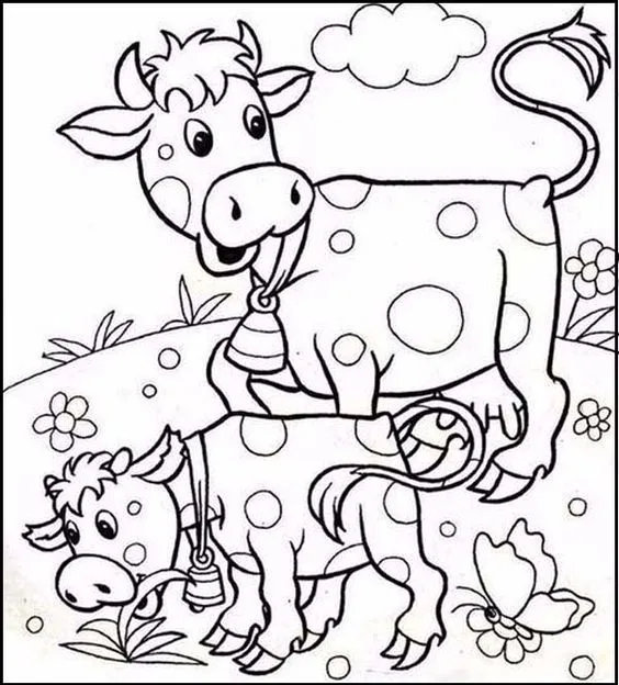 Desenho de vaca e bezerro para colorir