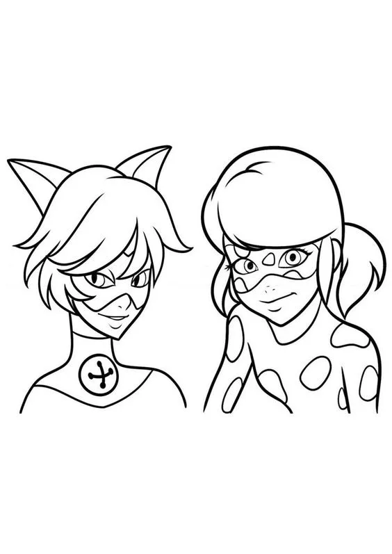 Desenho do  Cat Noir e Ladybug para colorir